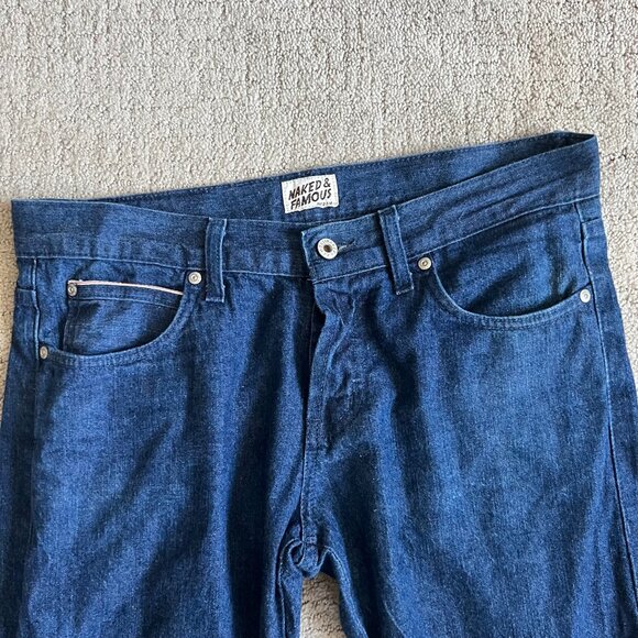 Naked & Famous Men’s Skinny Guy Jeans Sz 33x32 Dungaree Selvedge Blue Denim - Picture 3 of 16